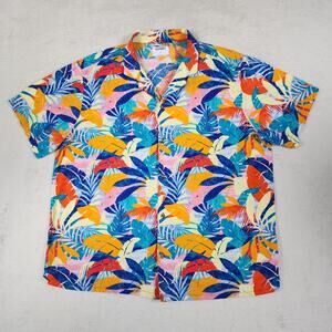 Old Navy Camp Hawaiian Shirt Mens XL Tropical Floral Cotton Leaf Print Beach